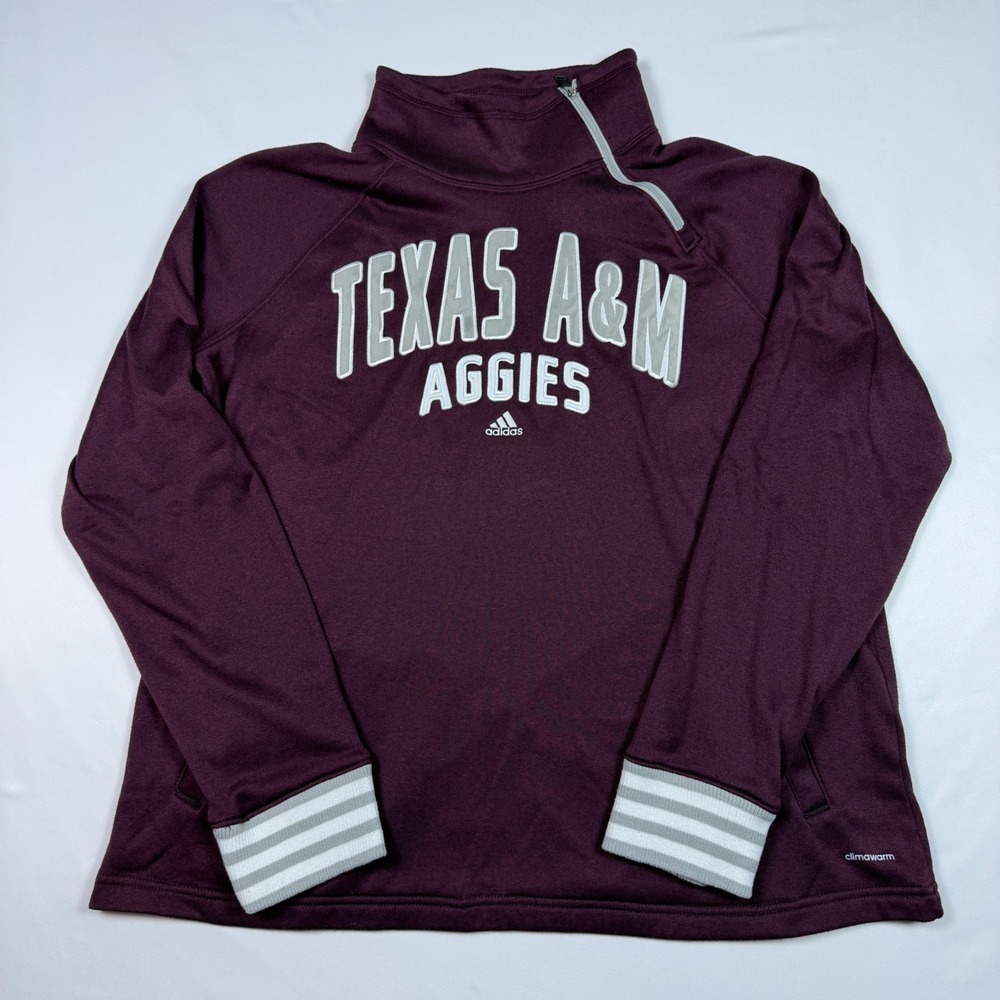 Adidas Texas A&M Aggies Pullover Womens 2XL Maroon ClimaWarm Asymmetrical Zip
